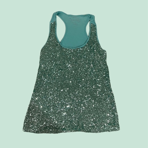INC Sequin Teal Aqua Racerback Tank Size Medium - Picture 12 of 12